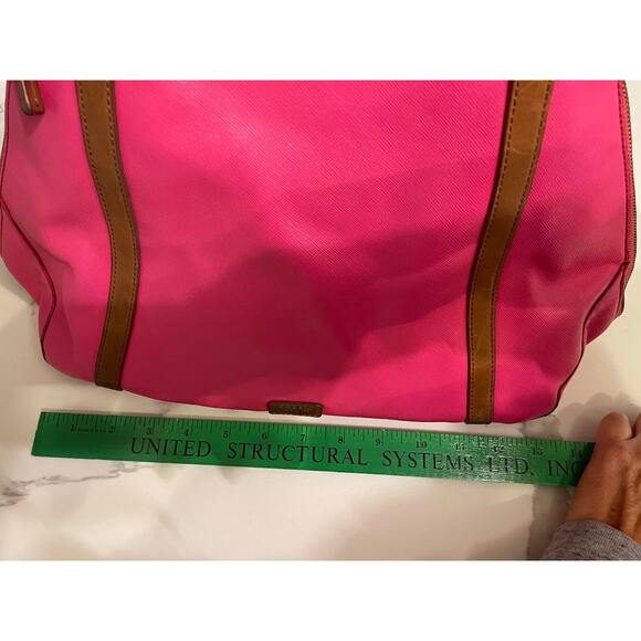 Fossil Expandable Gwen Shopper Tote Bag Travel Leather Wax Coated Pyramid Pink - Picture 12 of 16